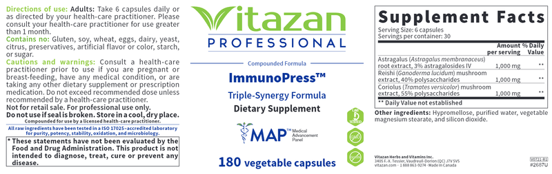 ImmunoPress Vitazan Pro Label