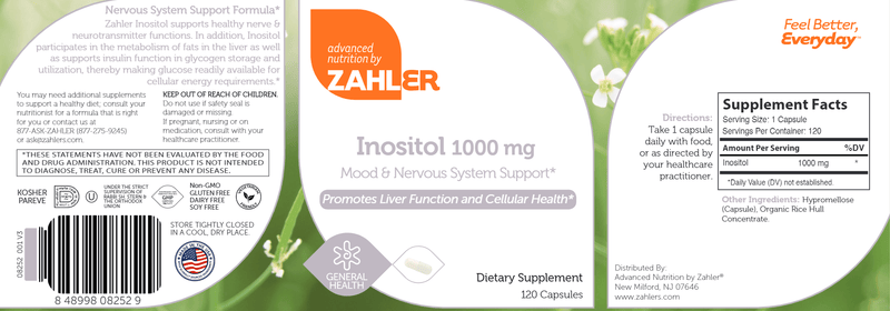 Inositol (Advanced Nutrition by Zahler) Label