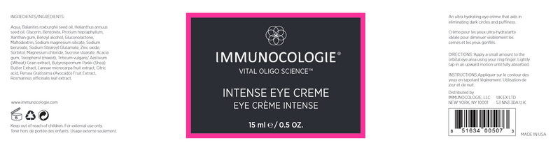 Intense Eye Crème (Immunocologie Skincare) Label