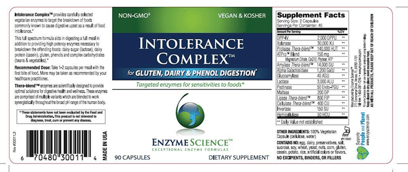 Intolerance Complex 90 Capsules Enzyme Science Label