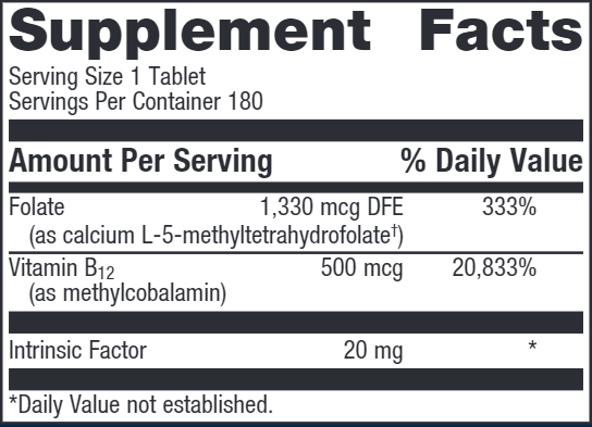 Intrinsi B12/Folate (Metagenics) 180ct Supplement Facts
