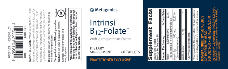 Intrinsi B12/Folate (Metagenics) 60ct Label