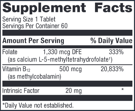 Intrinsi B12/Folate (Metagenics) 60ct Supplement Facts