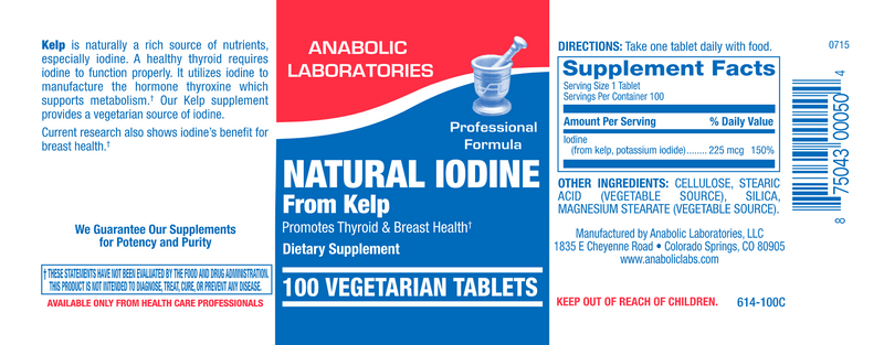 Iodine from Kelp (Anabolic Laboratories) Label