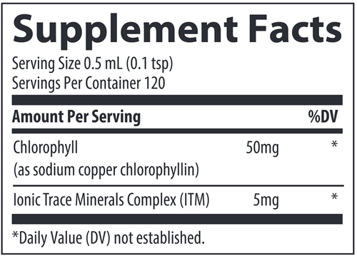 Ionic Chlorophyll Trace Minerals Research supplement facts