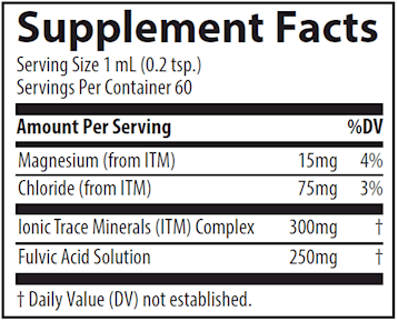 Ionic Fulvic Acid with ConcenTrace Trace Minerals Research supplement facts