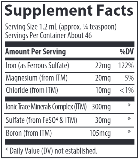 Ionic Iron Trace Minerals Research supplement facts