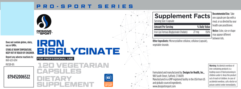 Iron Bisglycinate (Designs for Sport) Label