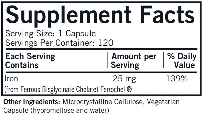 Iron Ferrochel 25 mg (Kirkman Labs) Supplement Facts