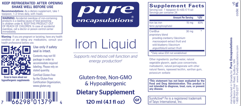 Iron Liquid 120 ml (Pure Encapsulations) label