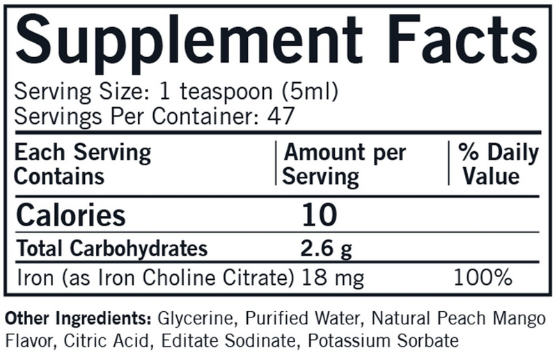 Iron Liquid 8 fl oz (Kirkman Labs) Supplement Facts