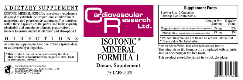 Isotonic Mineral Formula (Ecological Formulas) Label