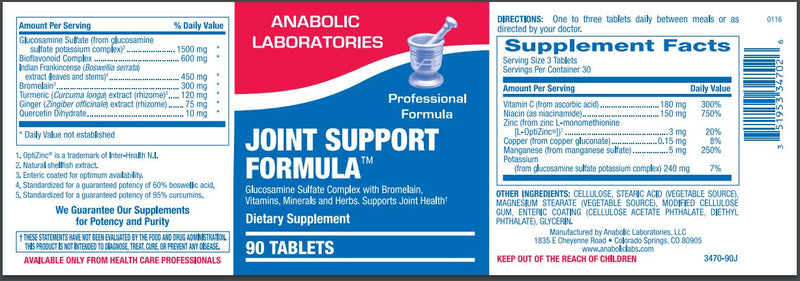 JOINT SUPPORT FORMULA (Anabolic Laboratories) 90ct Label