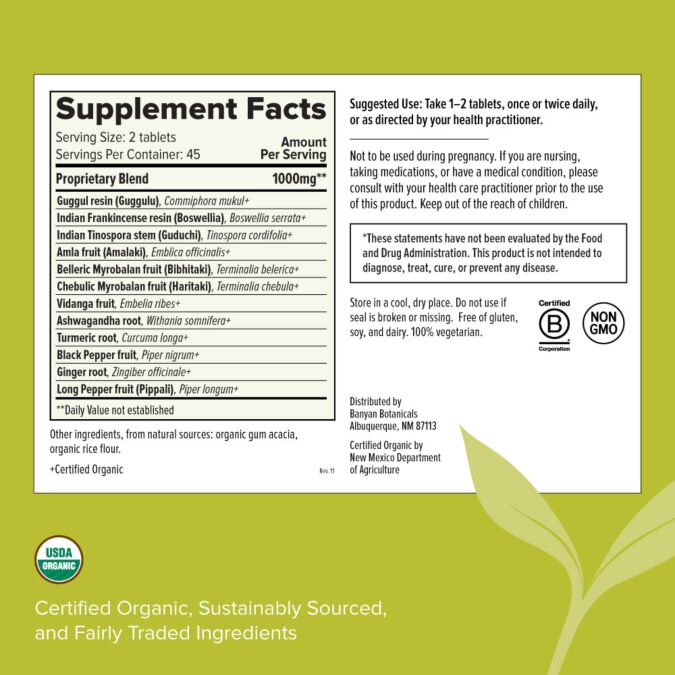 Joint Support Organic (Banyan Botanicals) Label