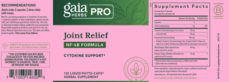 Joint Relief: NF-kB Formula (Gaia Herbs Professional Solutions) Label