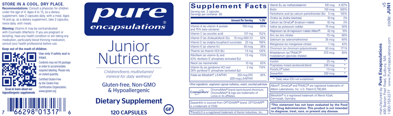 Junior Nutrients (Pure Encapsulations) label