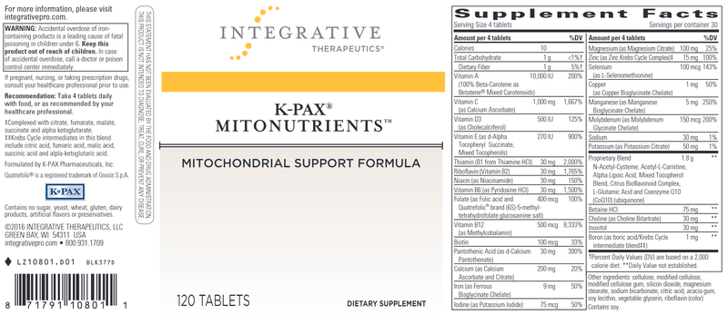 K-PAX MitoNutrients (Integrative Therapeutics) Label