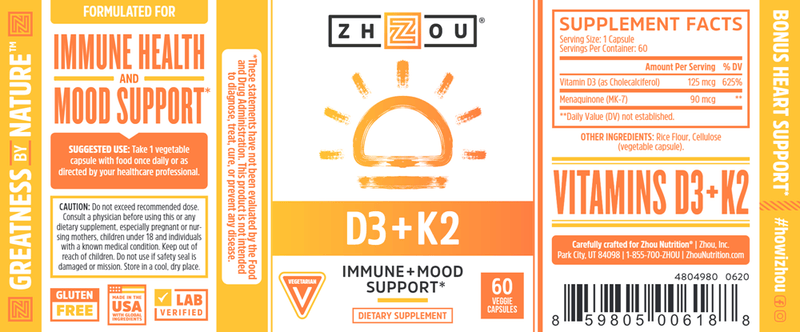 K2 + D3 (ZHOU Nutrition) Label