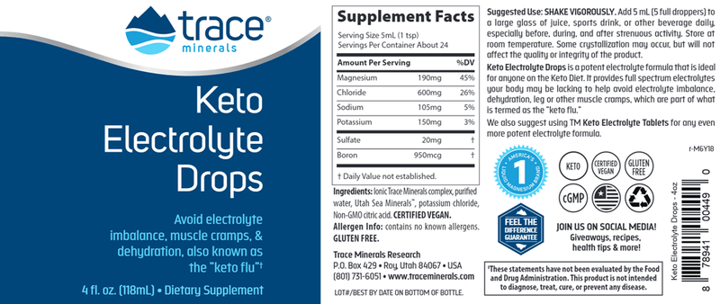 KETO Electrolyte Drops Trace Minerals Research label
