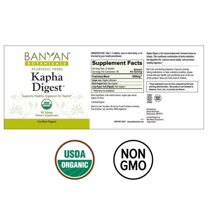 Kapha Digest, Organic (Banyan Botanicals) Label