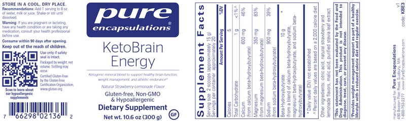 KetoBrain Energy 300 g Pure Encapsulations label