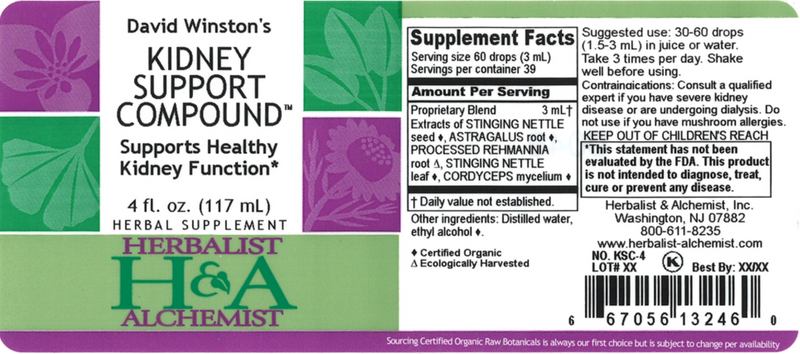 Kidney Support Compound (Herbalist Alchemist) Label