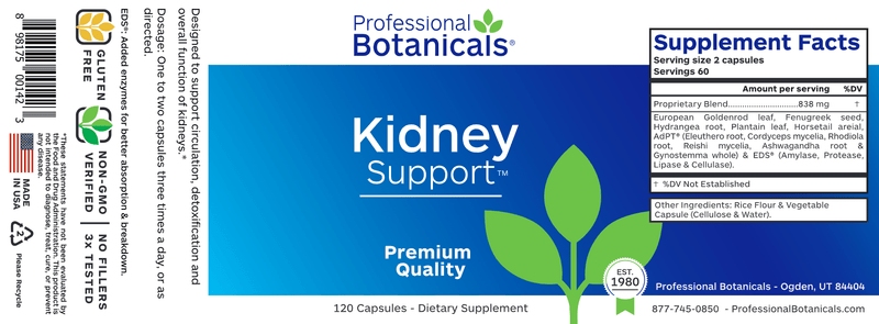 Kidney Support (Professional Botanicals) Label
