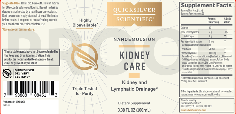 Kidney Care (Quicksilver Scientific) Label
