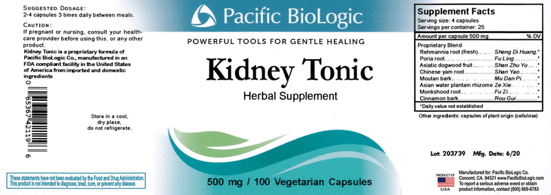 Kidney Tonic (Pacific BioLogic) Label