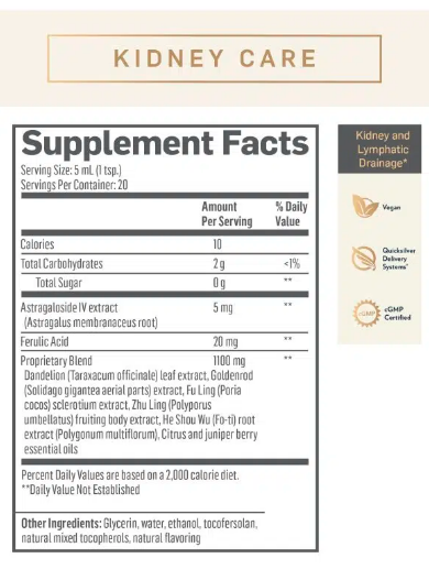 Kidney Care supplement facts 