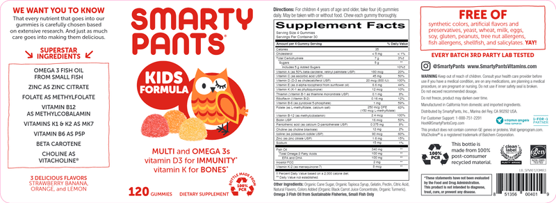 Kids Formula (SmartyPants Vitamins) Label