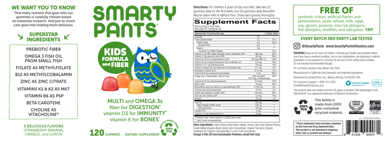 Kids Formula and Fiber (SmartyPants Vitamins) Label