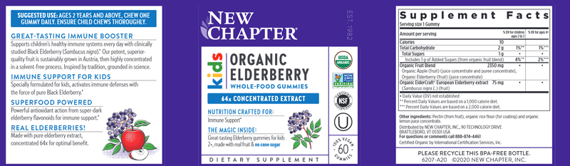 Kids Organic Elderberry Gummies (New Chapter) Label