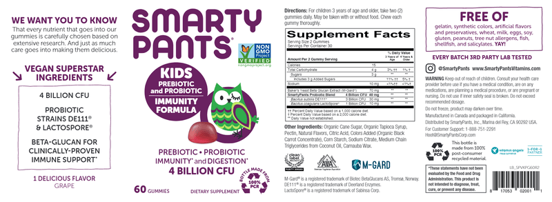 Kids Probiotic Grape (SmartyPants Vitamins) Label