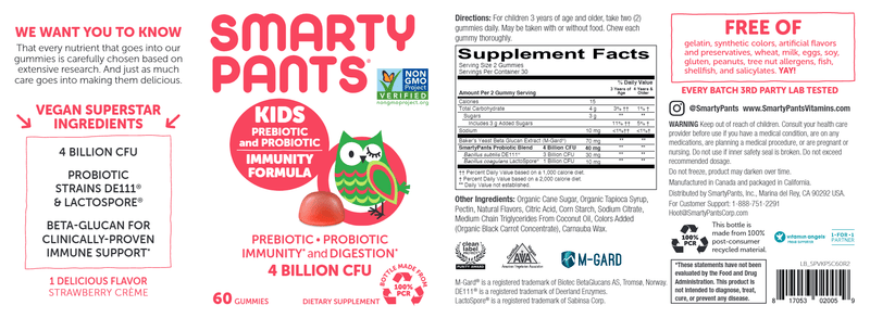 Kids Probiotic (SmartyPants Vitamins) Label