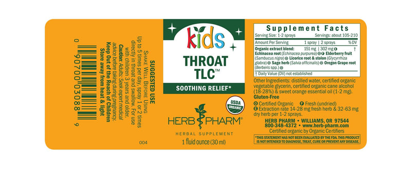 Kids Throat TLC label
