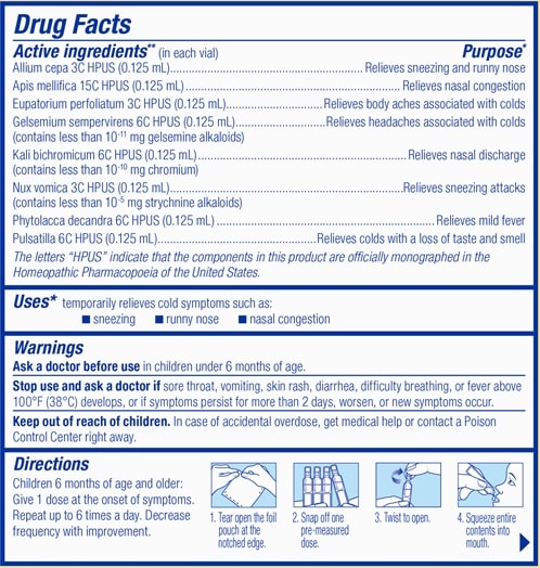 Kids Coldcalm Liquid (Boiron) Drug Facts