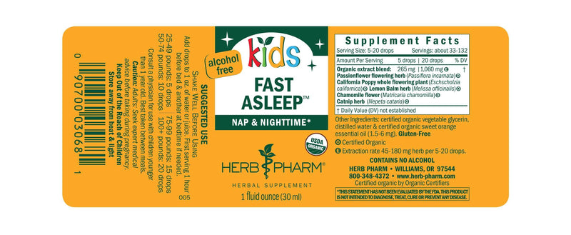 Kids Fast Asleep label | Herb Pharm