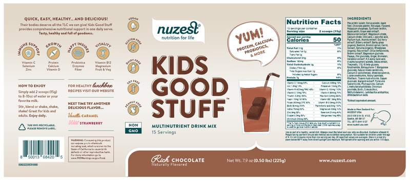 Kids Good Stuff Rich Chocolate NuZest Label