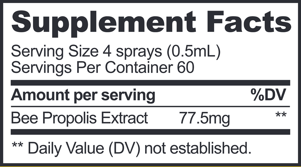 Kids Propolis Throat Spray Supplement Facts Label