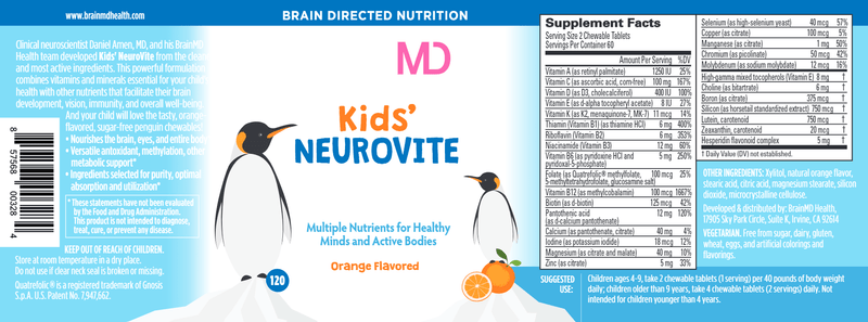 Kids' NeuroVite Orange Chewables (Brain MD) Label