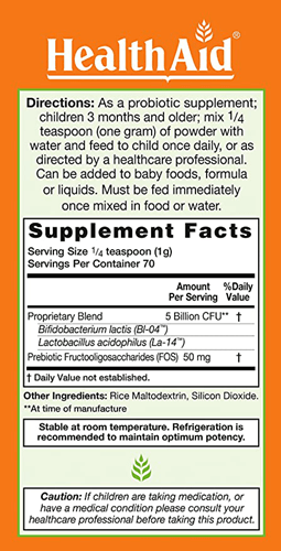 KidzProbio Once-A-Day (Health Aid America) Label 2