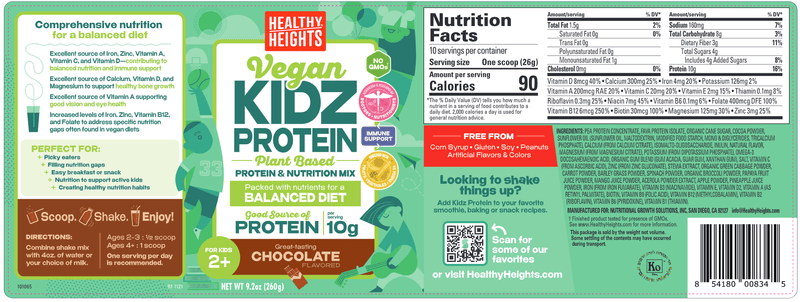 KidzProtein Vegan Chocolate Canister (Healthy Height) label