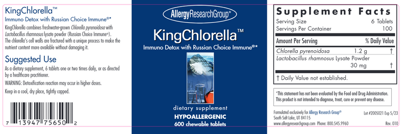 KingChlorella™ (Allergy Research Group) label