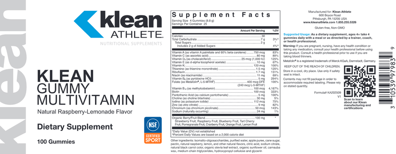 Klean Gummy Multivitamin (Klean Athlete) Label