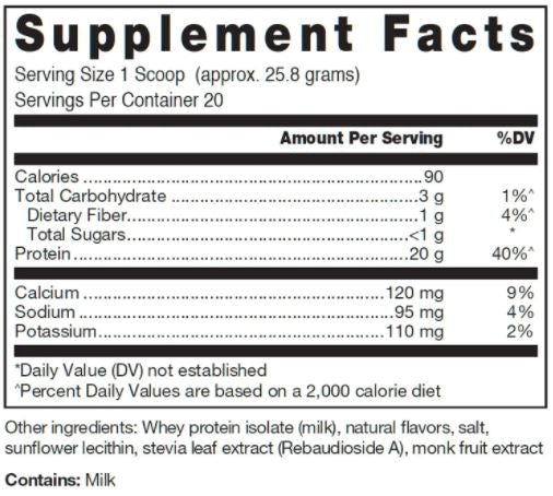 Klean Isolate Natural Vanilla (Klean Athlete) 516g Supplement Facts