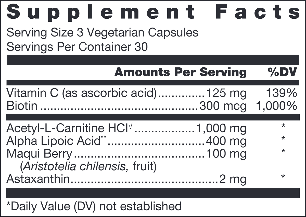 Klean Antioxidant Supplement Facts Label