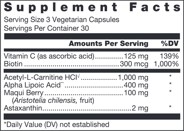 Klean Antioxidant Supplement Facts Label