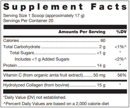 Klean Collagen+C Berry Supplement Facts Label