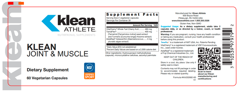 Klean Joint & Muscle (Klean Athlete) Label